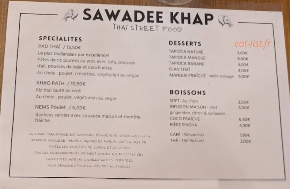 Sawadee Khap — carte page 1