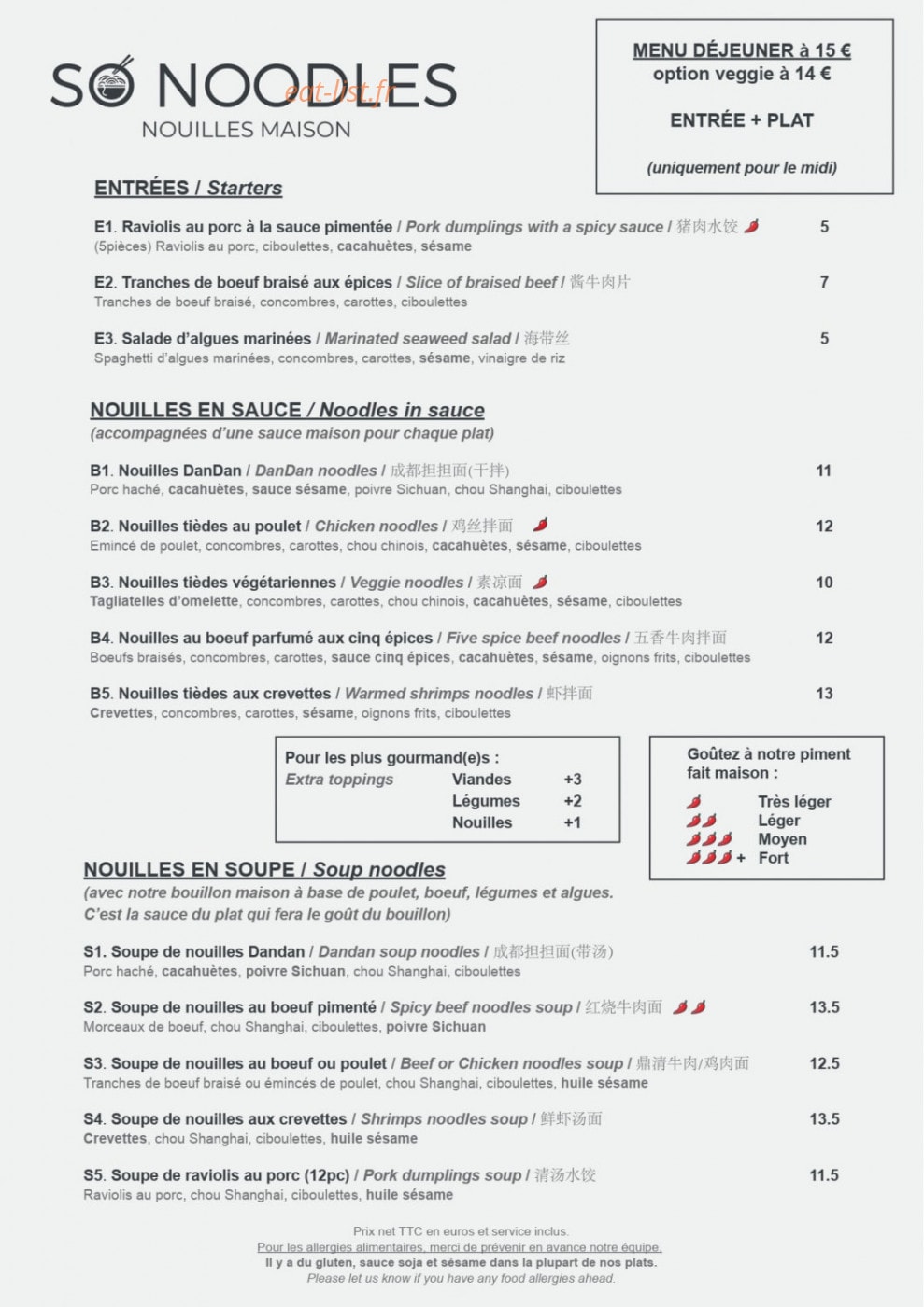 So Noodles — carte page 1