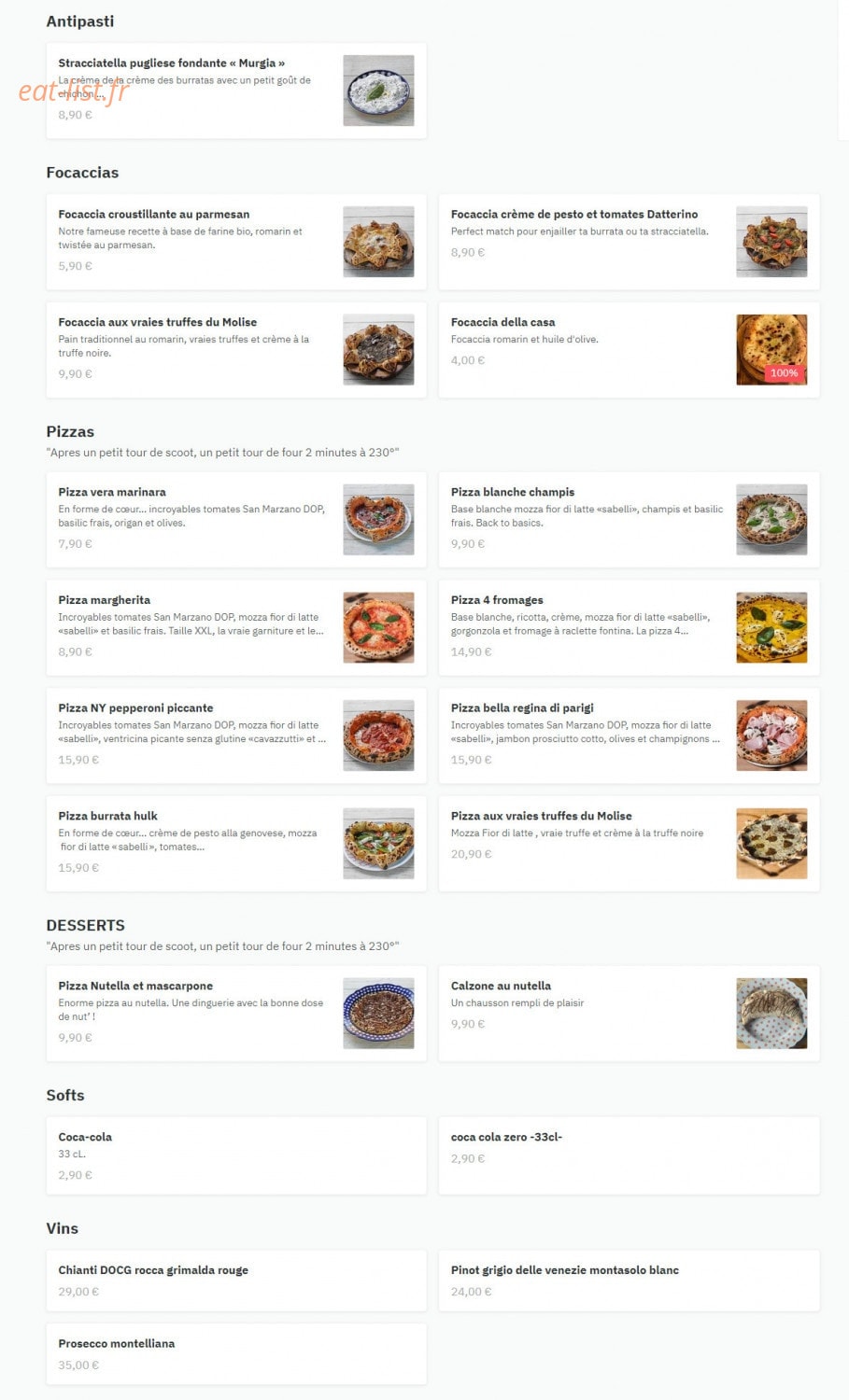 SoPi Trattoria — carte page 1