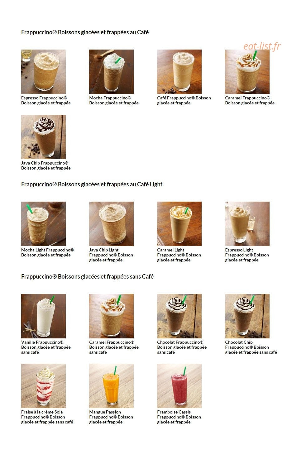 Starbucks Coffee — carte page 2