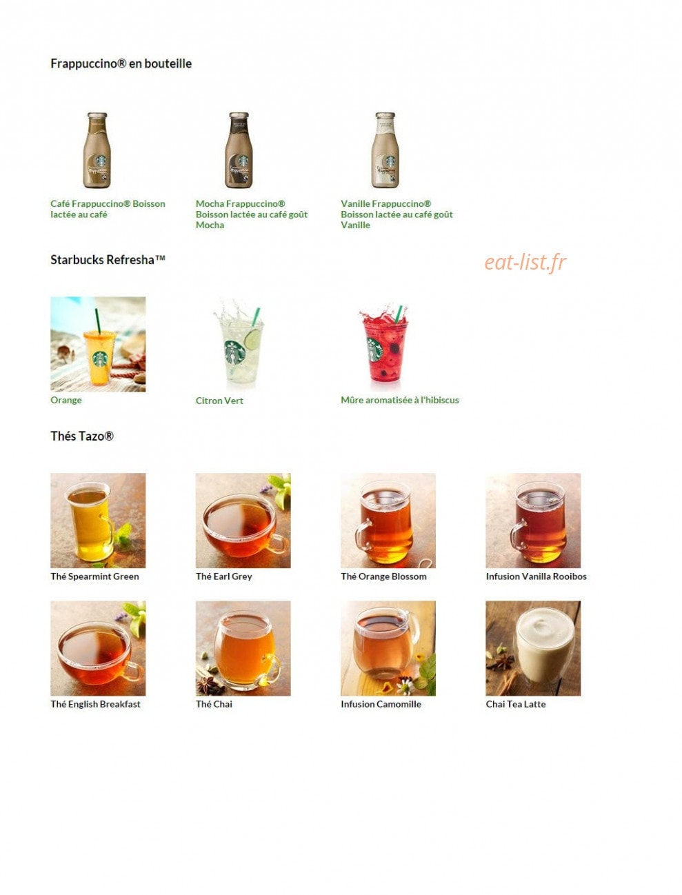Starbucks Coffee — carte page 3