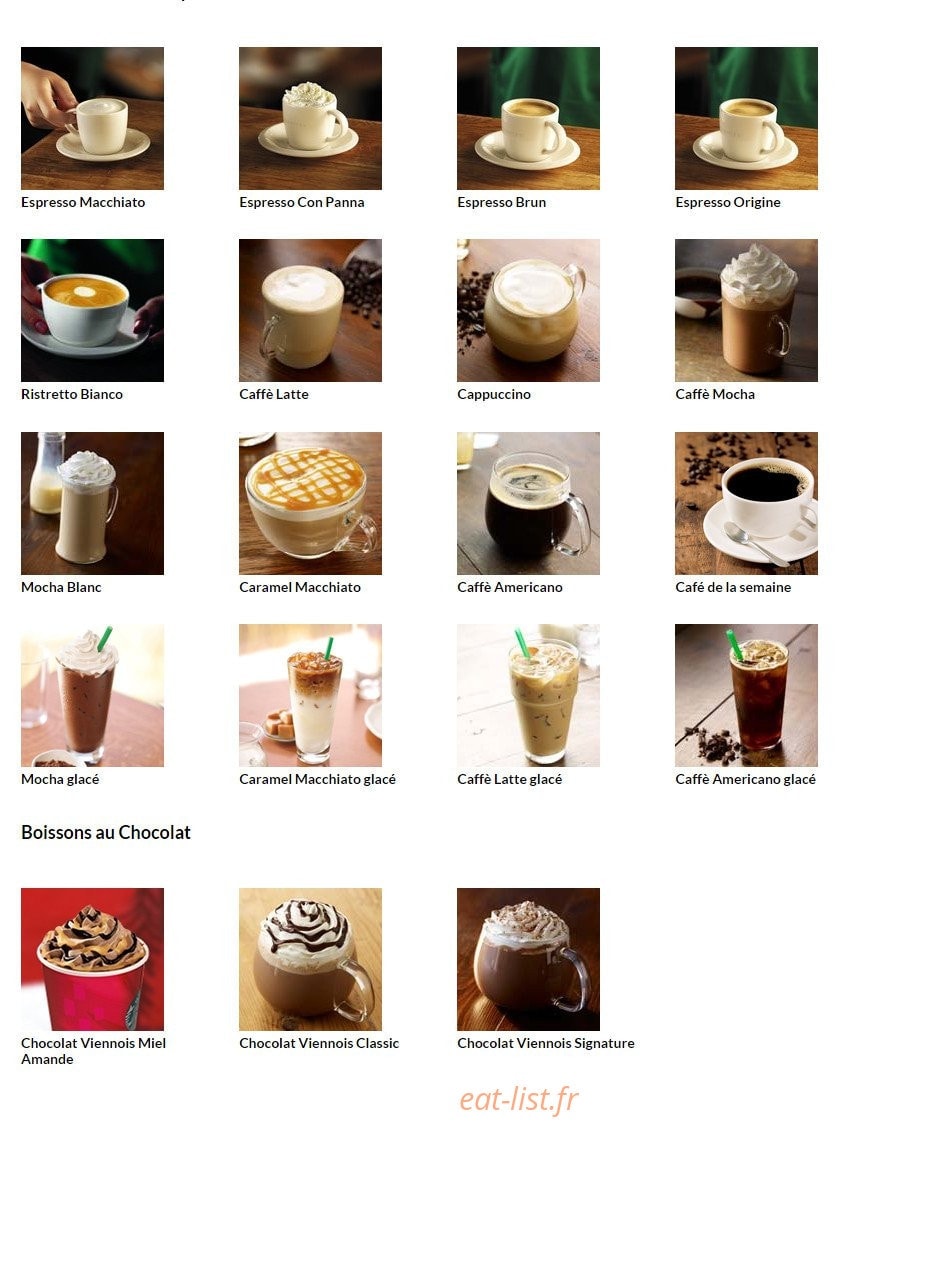 Starbucks Coffee — carte page 1