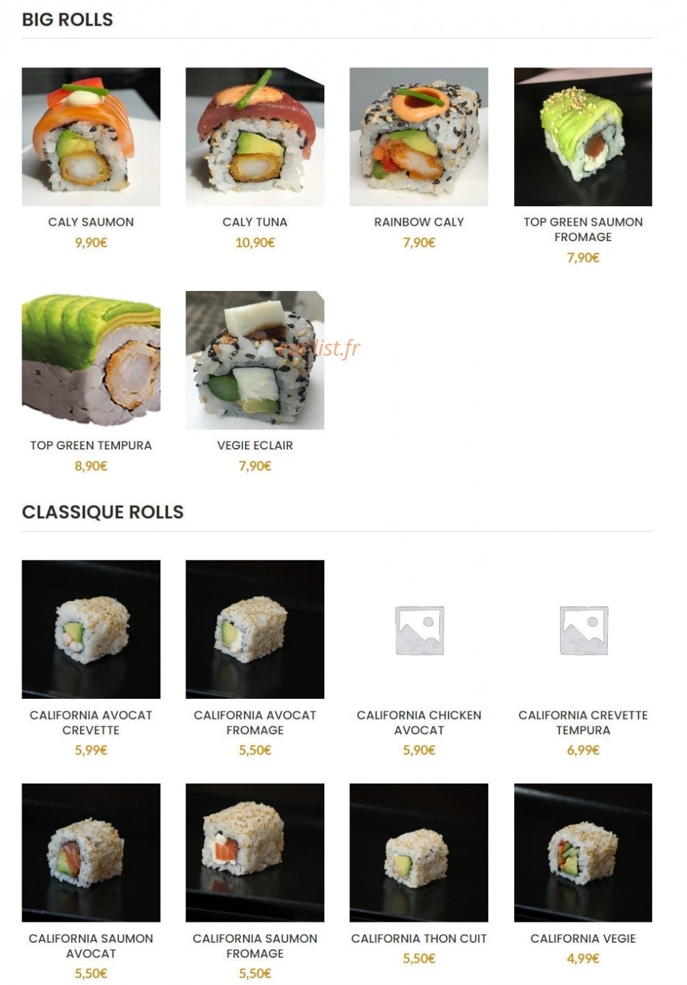 Sushi-Caly — carte page 1