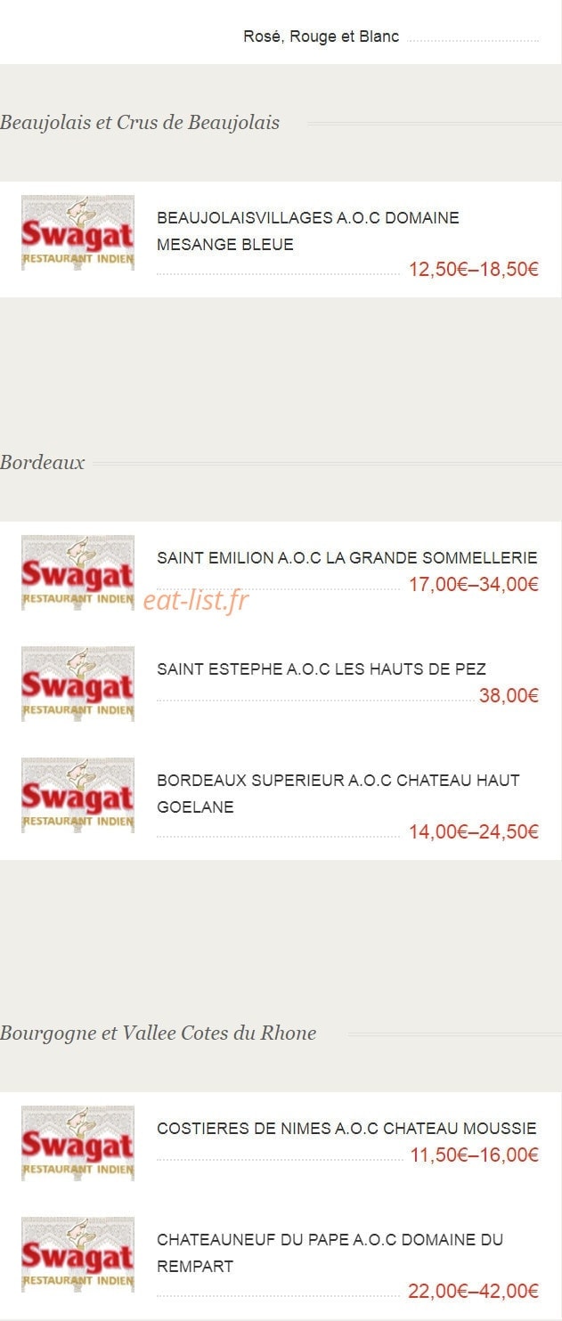Swagat — carte page 18