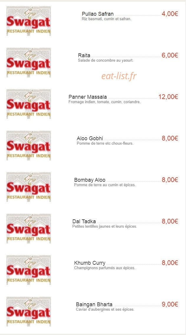 Swagat — carte page 1