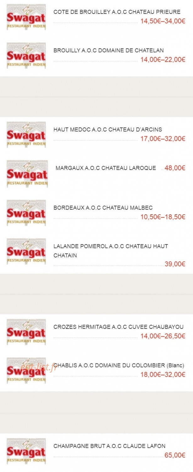 Swagat — carte page 20