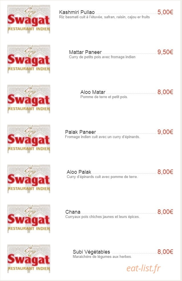 Swagat — carte page 2