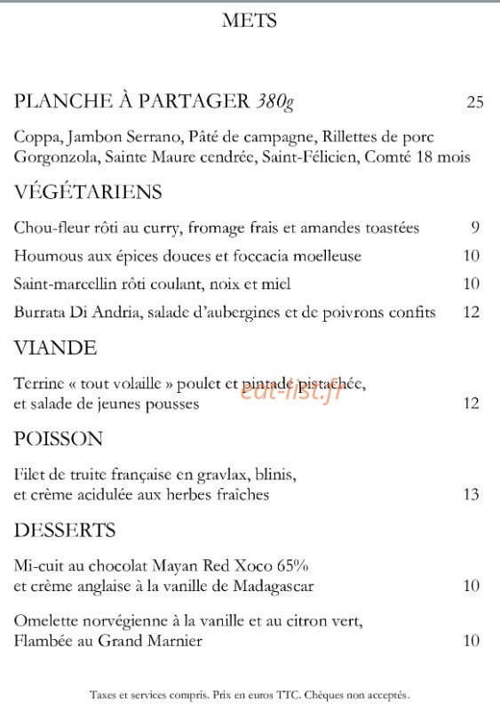 Teillebou Mets & Vins — carte page 1