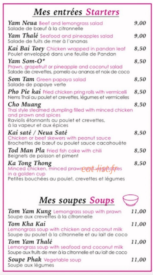 Thaï Thaï — carte page 1