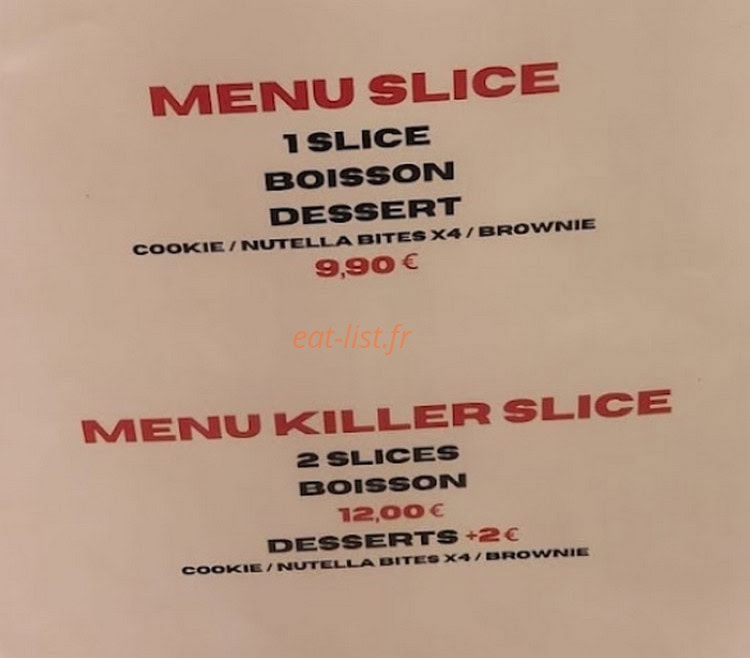 The Slicerie — carte page 1