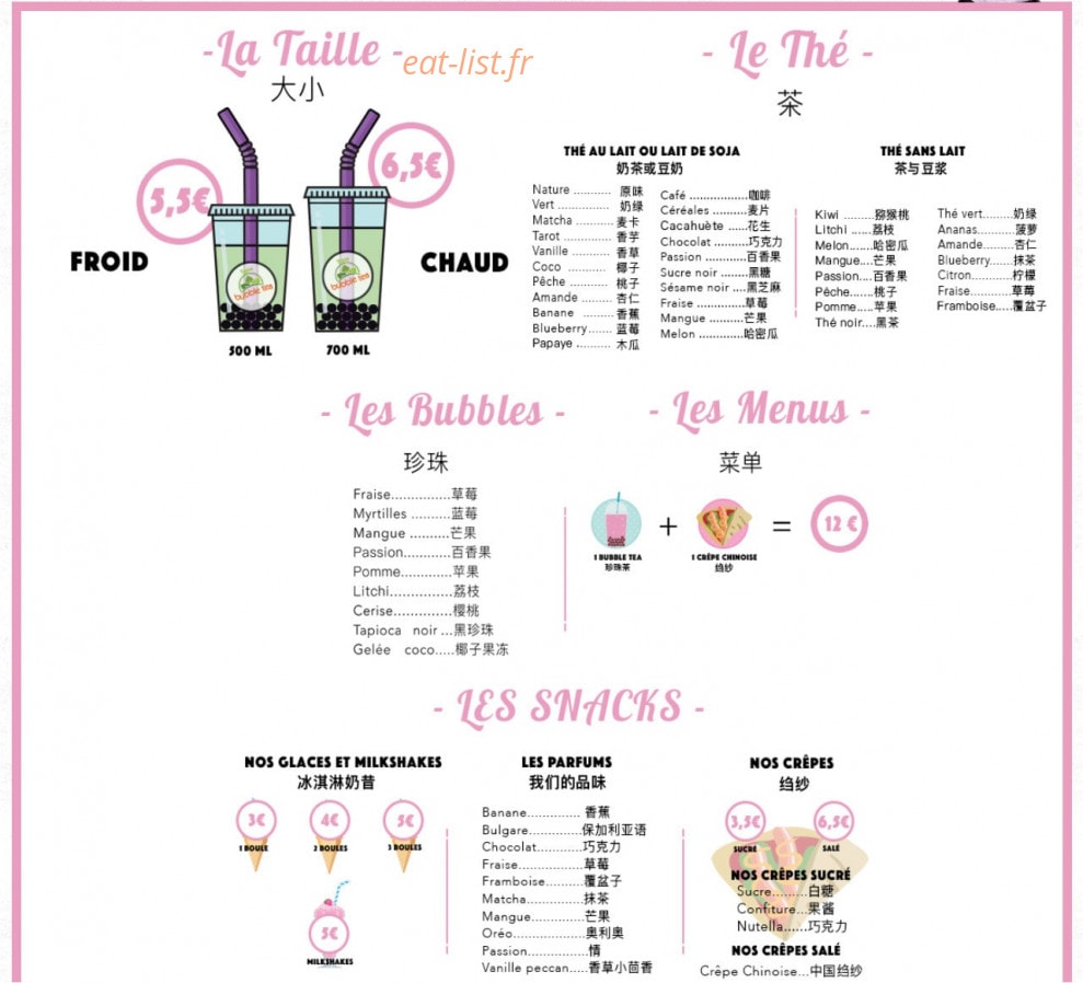 Titine Bubble Tea — carte page 1