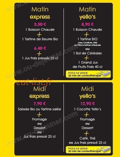 Yello's Urban Wellness food — carte page 2