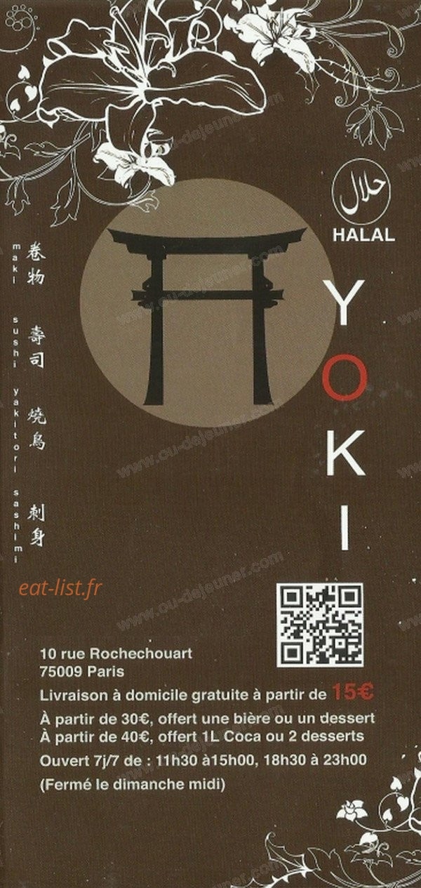 Yoki sushi — carte page 1