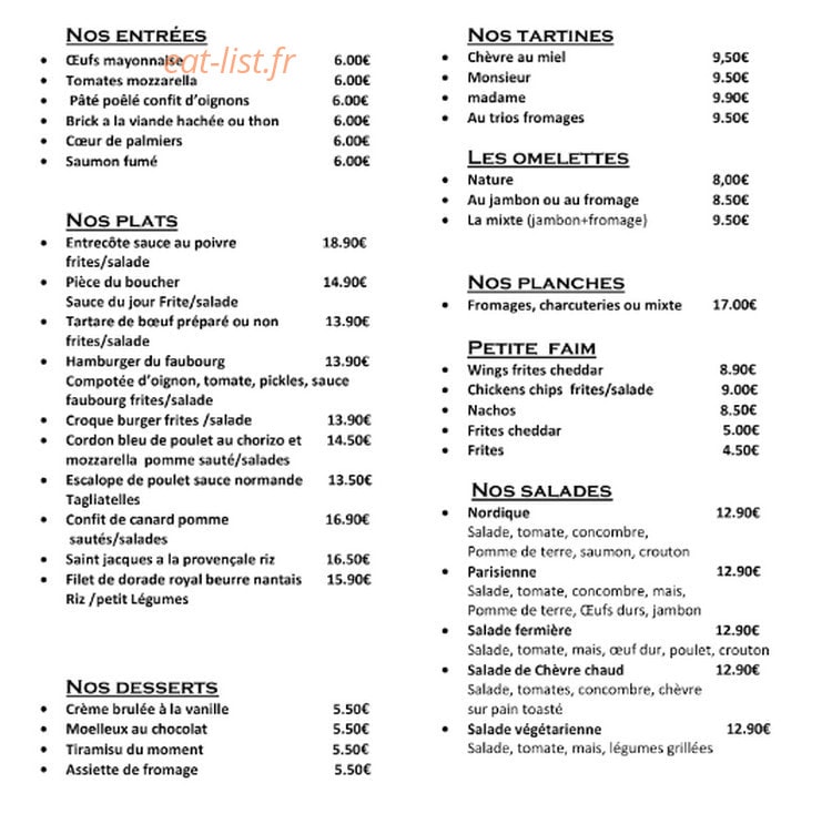 Au Faubourg — carte page 1