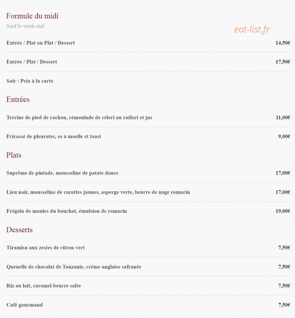 Bistrot Renaissance — carte page 1