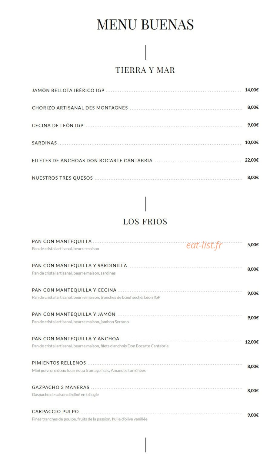 Buenas — carte page 1