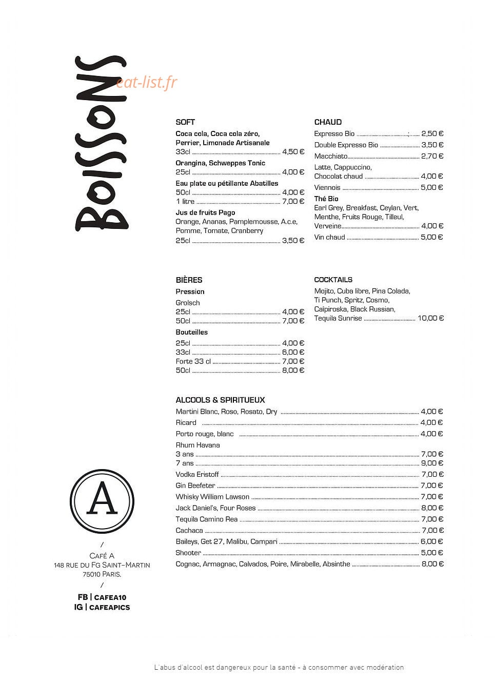 Café A — carte page 3