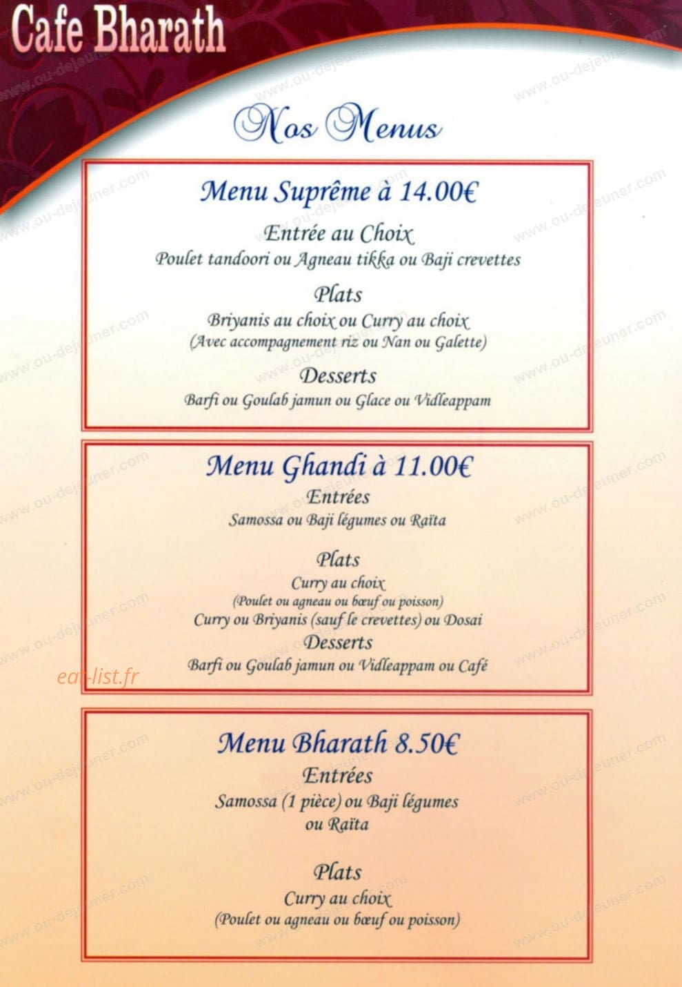 Cafe bharath — carte page 2