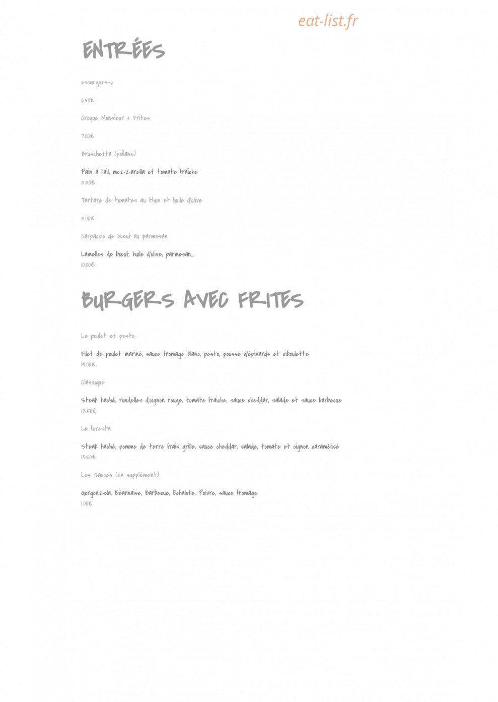 Café Foresta — carte page 1