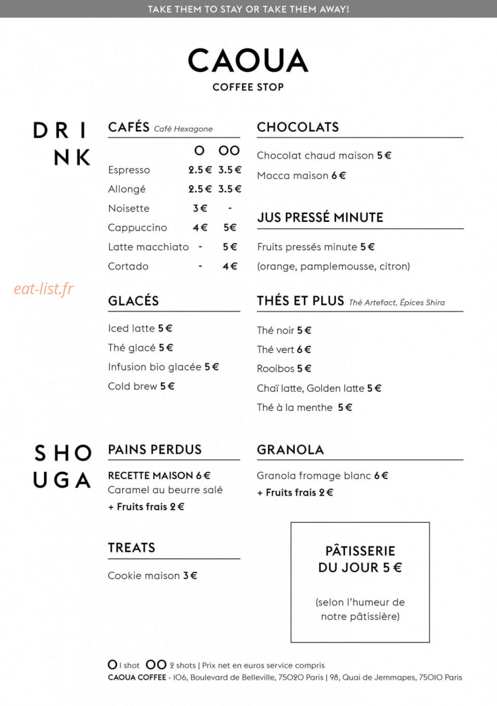 Caoua Coffee Stop — carte page 3
