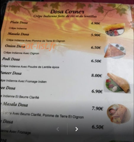 Chennai Dosa — carte page 2