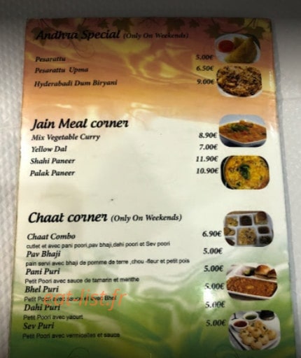 Chennai Dosa — carte page 3