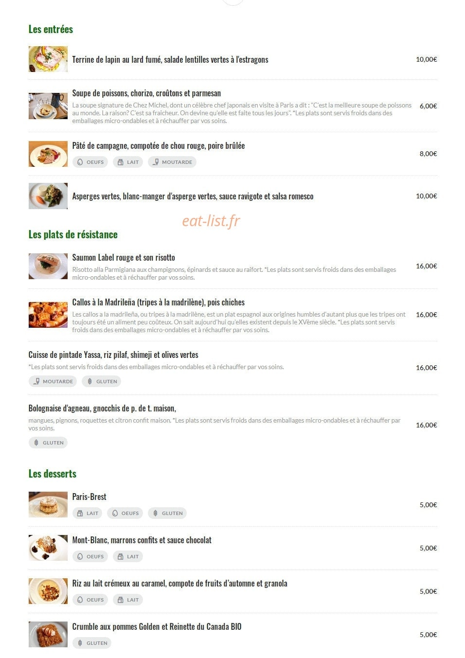 Chez Michel — carte page 1