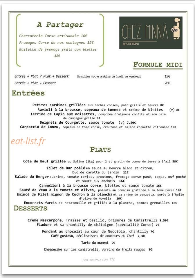 Chez Minnà — carte page 1