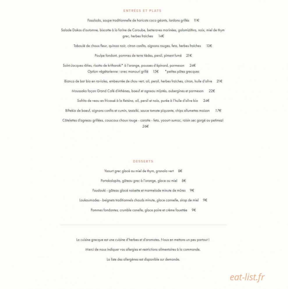 Grand Café d'Athènes — carte page 2
