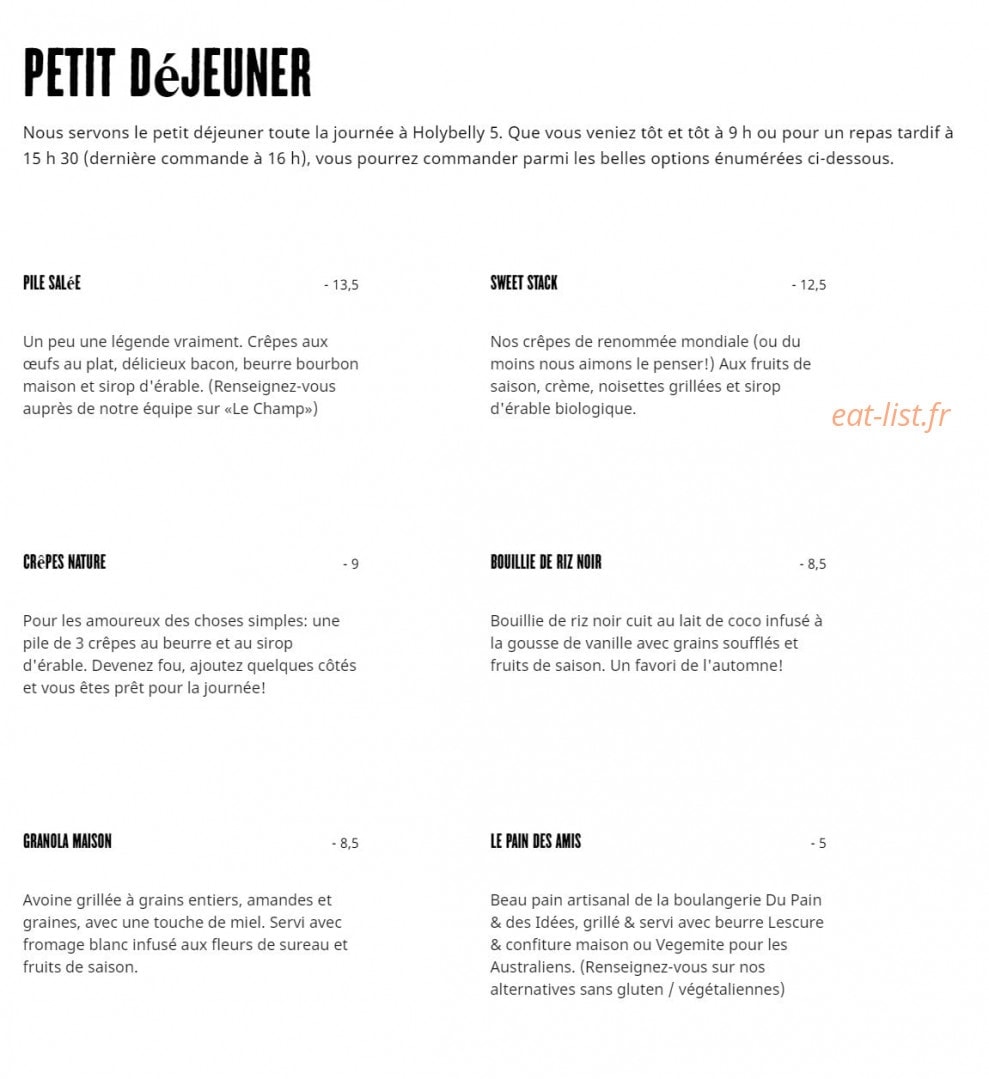 Holybelly — carte page 1