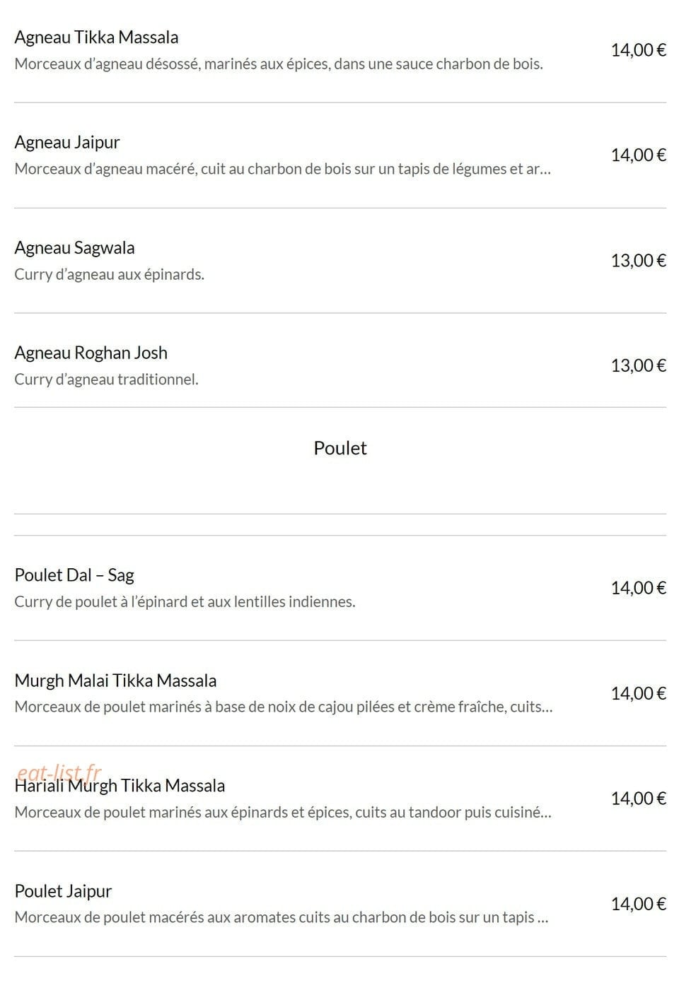 Jaipur Café — carte page 8