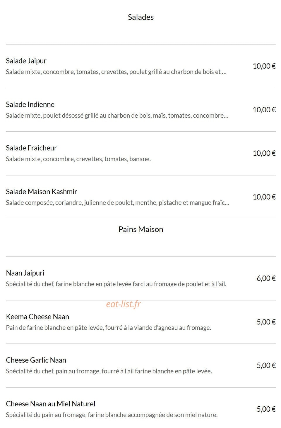 Jaipur Café — carte page 4