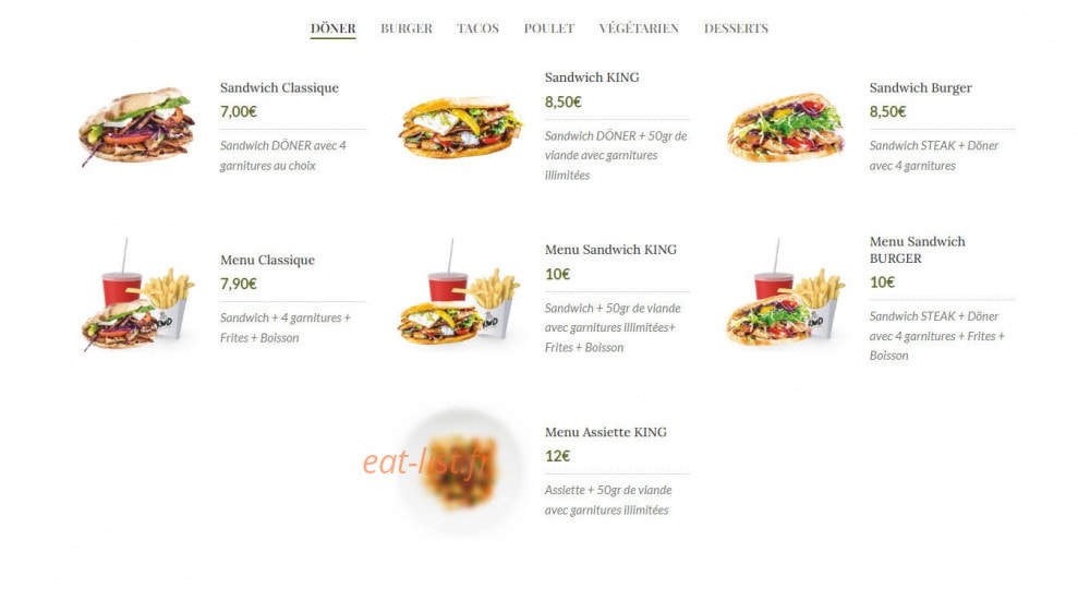King of Döner — carte page 1