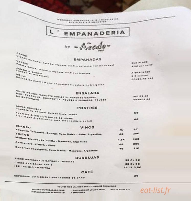 L'empanaderia — carte page 1