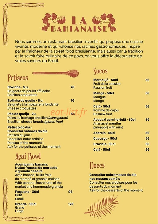 La Bahianaise — carte page 2