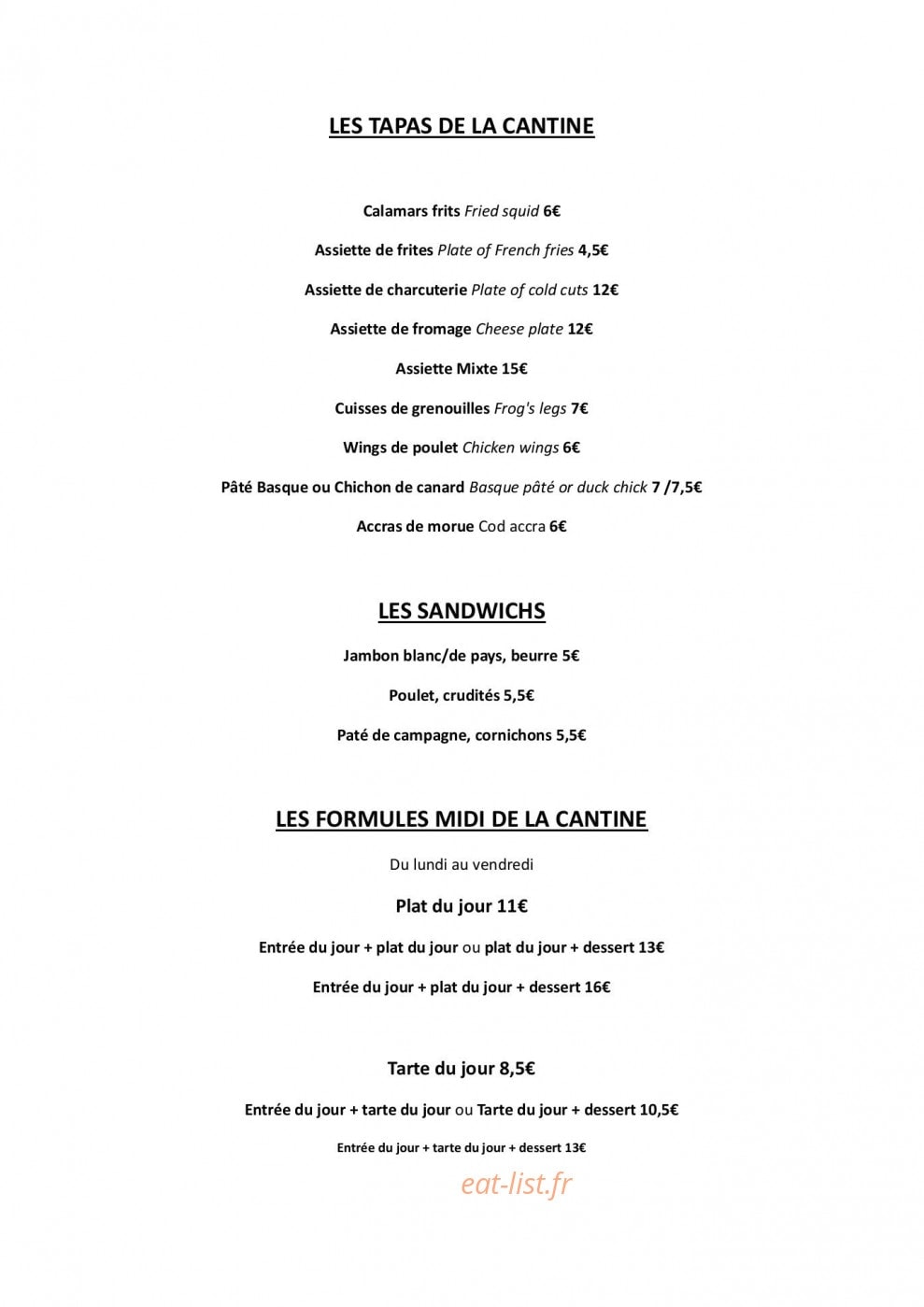 La Cantine Fabien — carte page 2