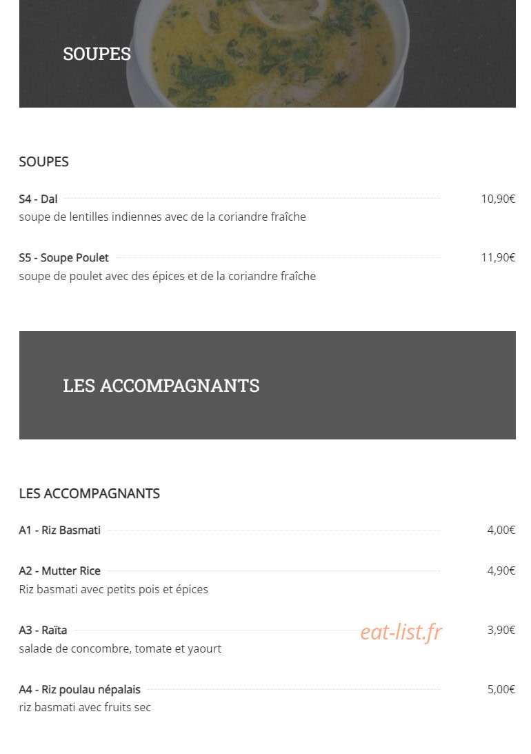 La Cuisine de l'Himalaya — carte page 3