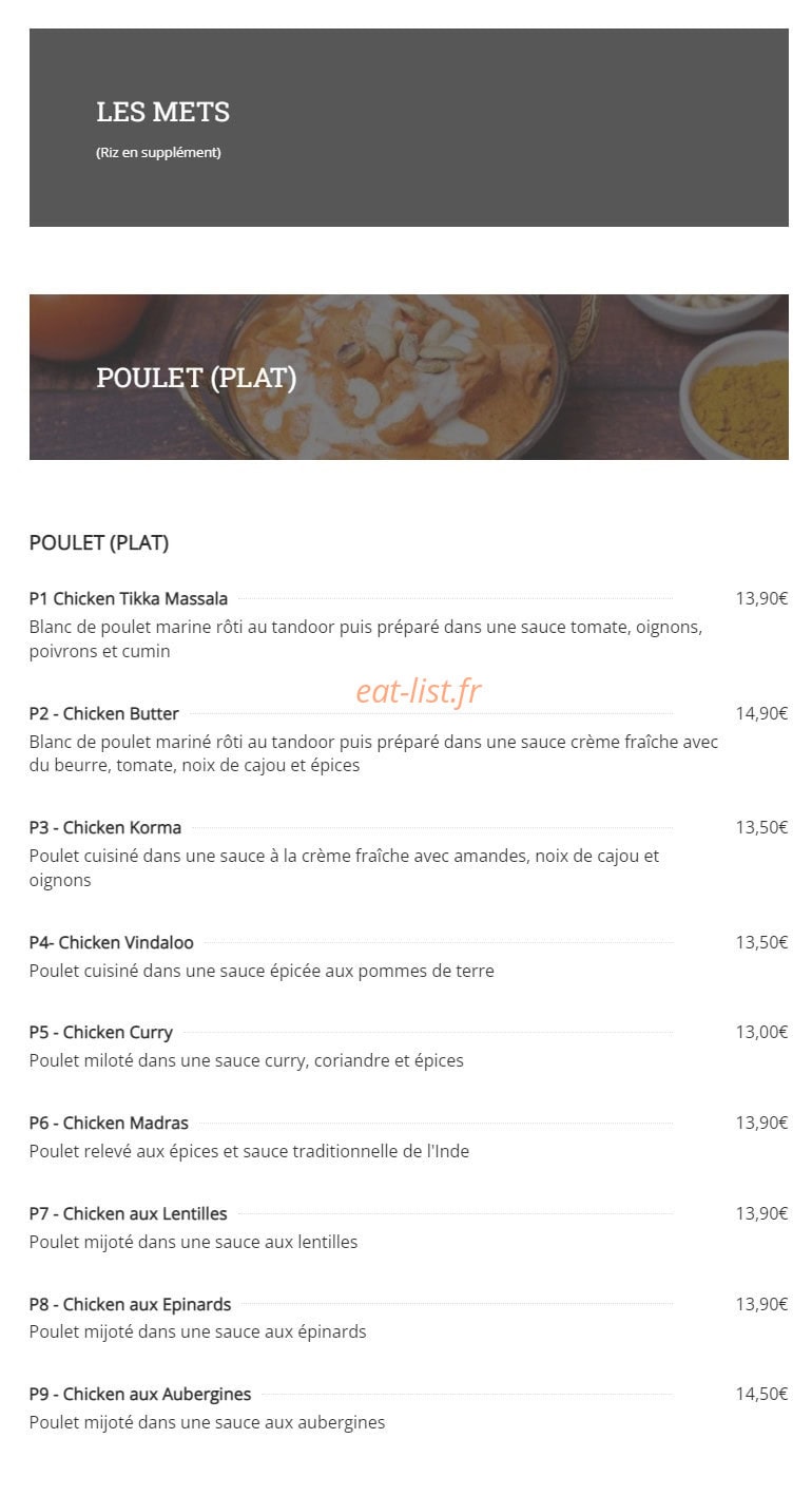 La Cuisine de l'Himalaya — carte page 8