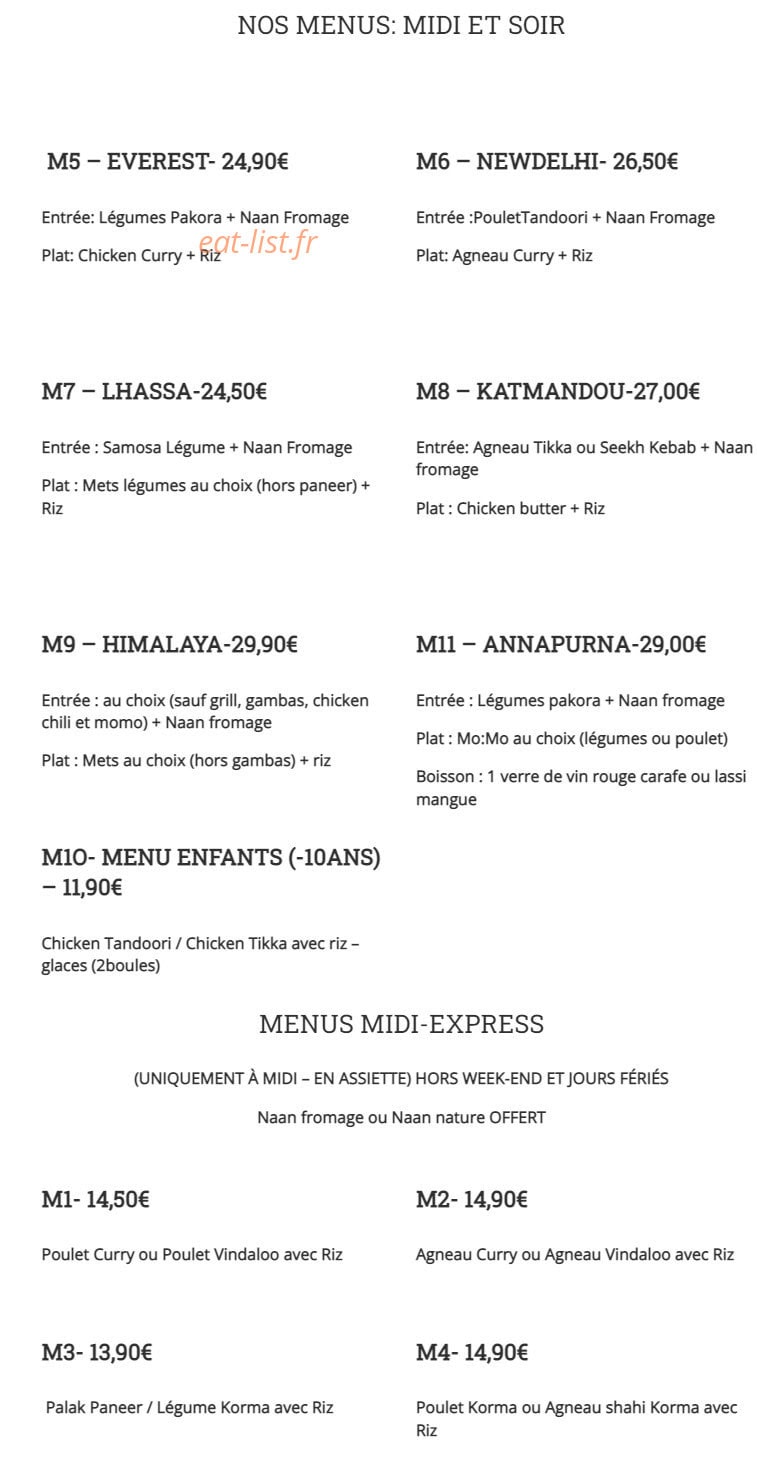 La Cuisine de l'Himalaya — carte page 10
