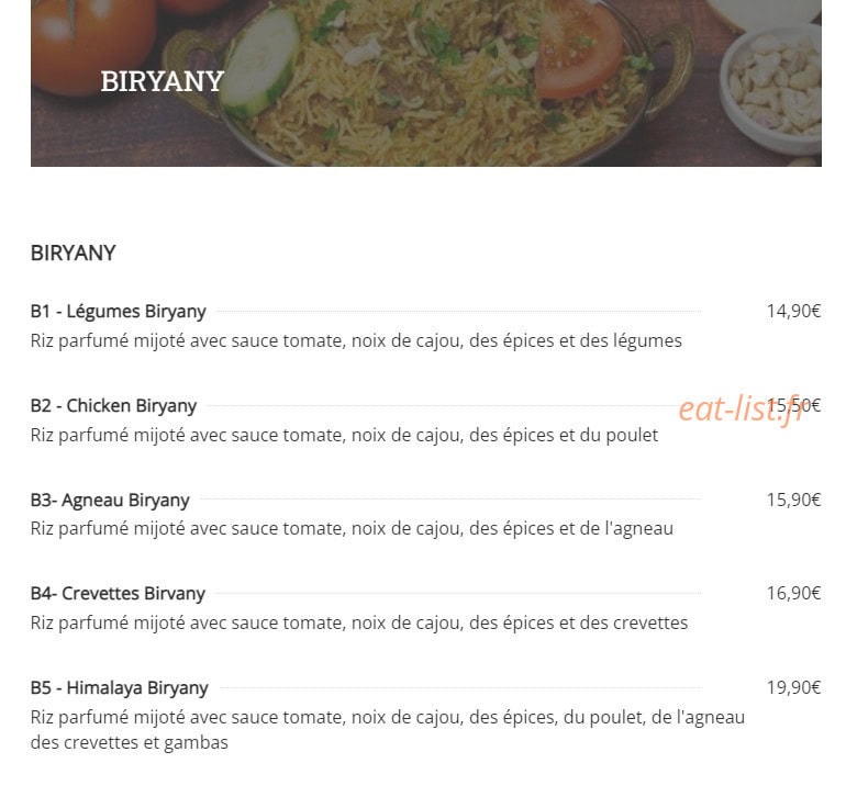 La Cuisine de l'Himalaya — carte page 7