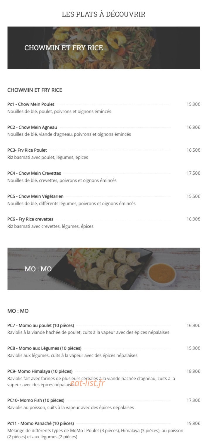 La Cuisine de l'Himalaya — carte page 6