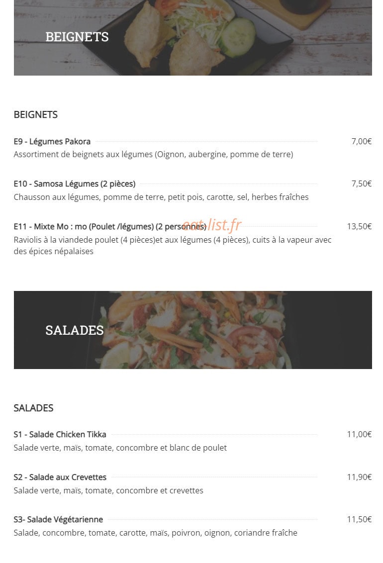 La Cuisine de l'Himalaya — carte page 2