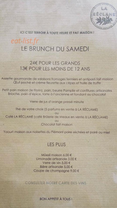 La Réclame — carte page 1