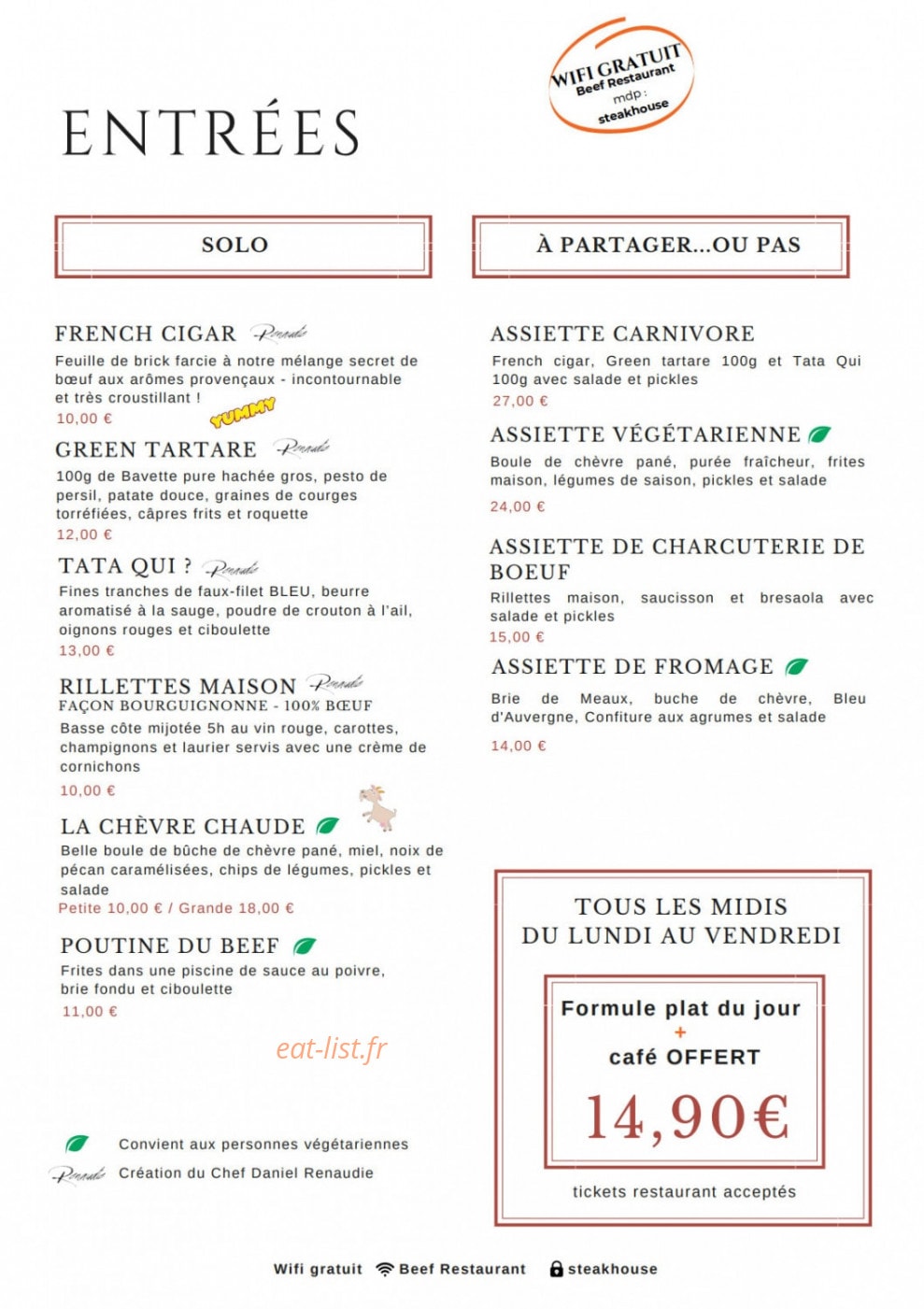 Le Beef — carte page 1