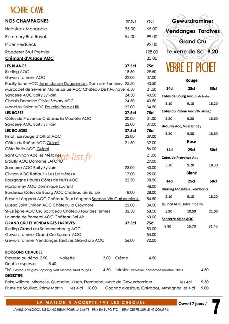 Le Café de l'Est — carte page 7