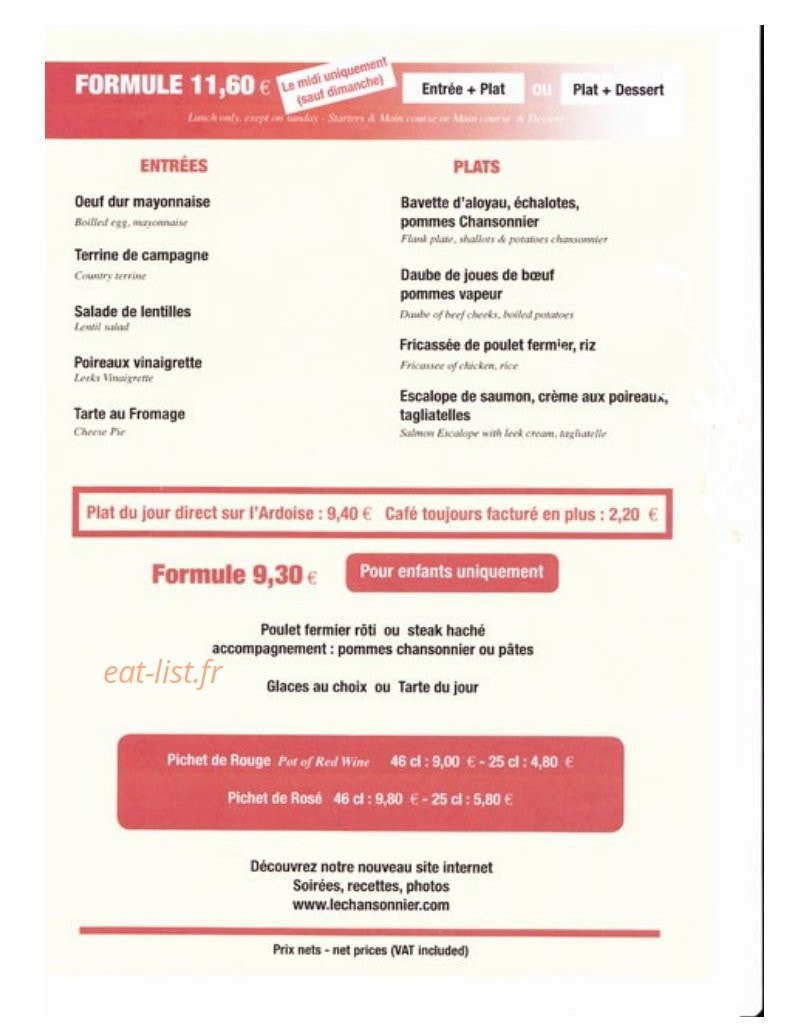 Le chansonnier — carte page 2