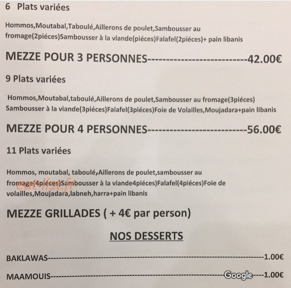 Le falafel — carte page 2