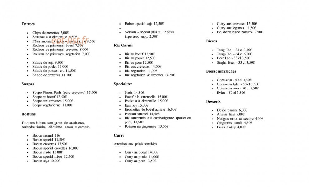 Le Petit Cambodge — carte page 1