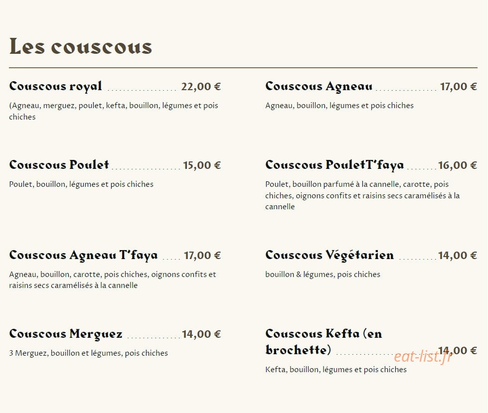 Les Saveurs de Marrakech — carte page 3