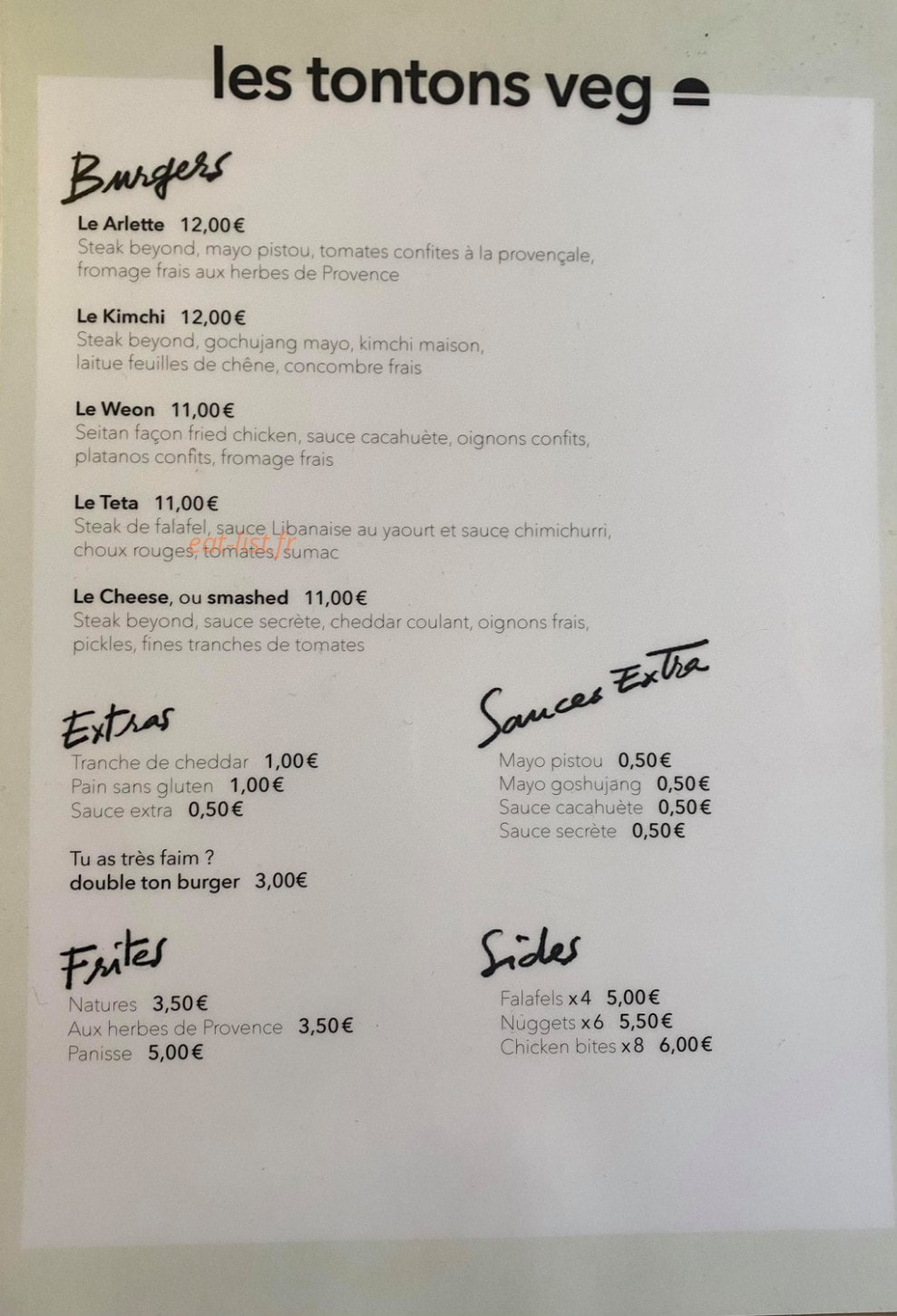 Les Tontons Veg — carte page 1